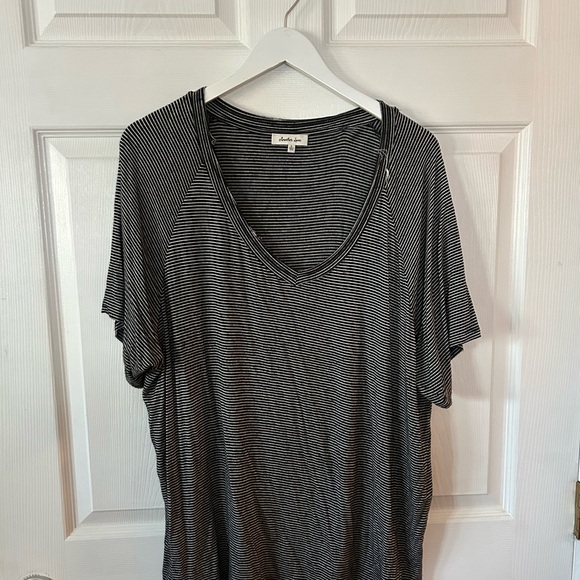 a new day Tops - a new day Black and White Striped Short Sleeve Top